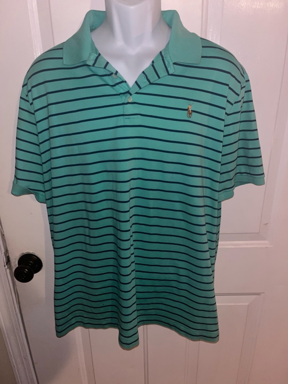 Polo by Ralph Lauren Aqua Green Striped Polo with Navy Accents